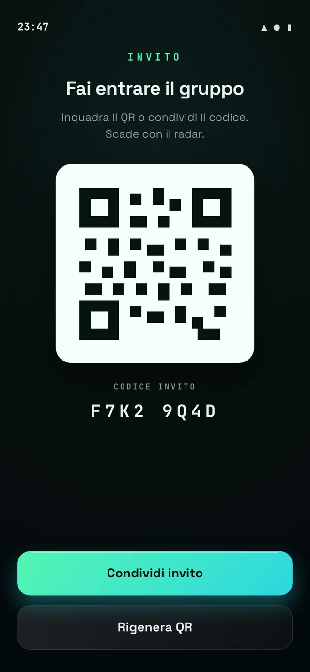Invite sheet with QR code and short invite code
